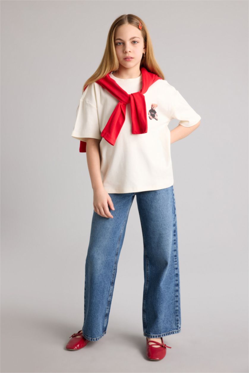 Kız Çocuk - Genç Kız Ekru I Love NY Oversıze Tişört Kız Çocuk