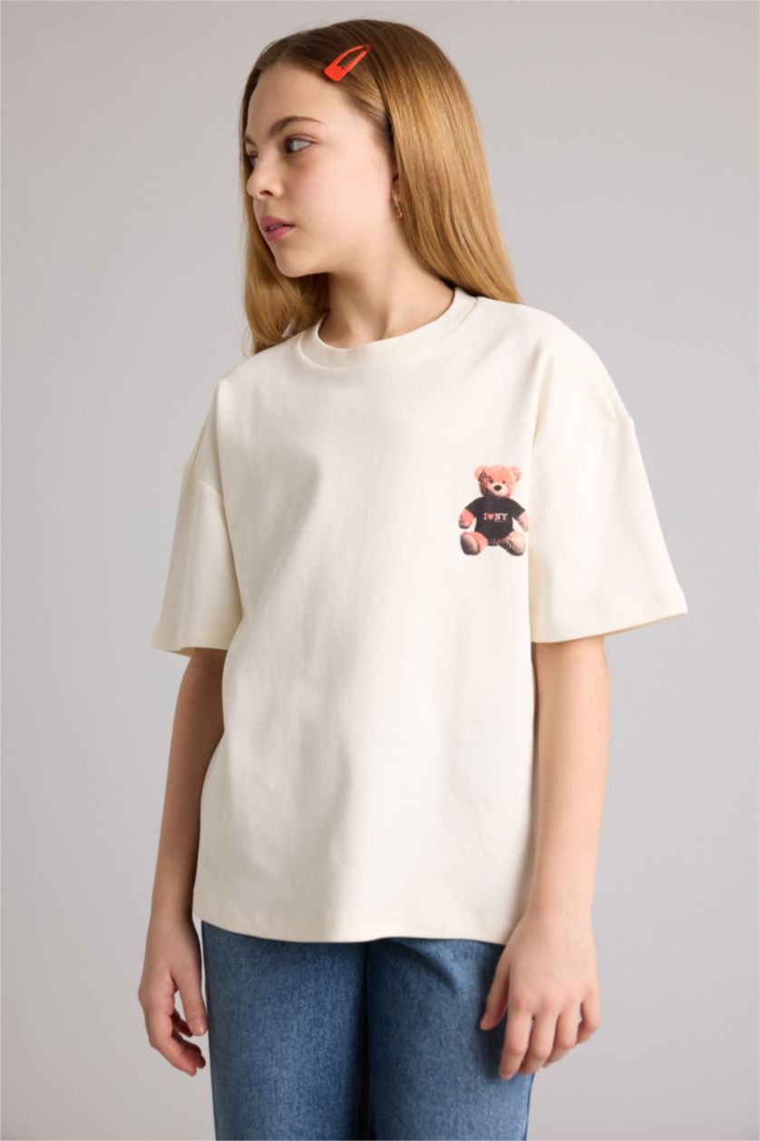 Kız Çocuk - Genç Kız Ekru I Love NY Oversıze Tişört Kız Çocuk