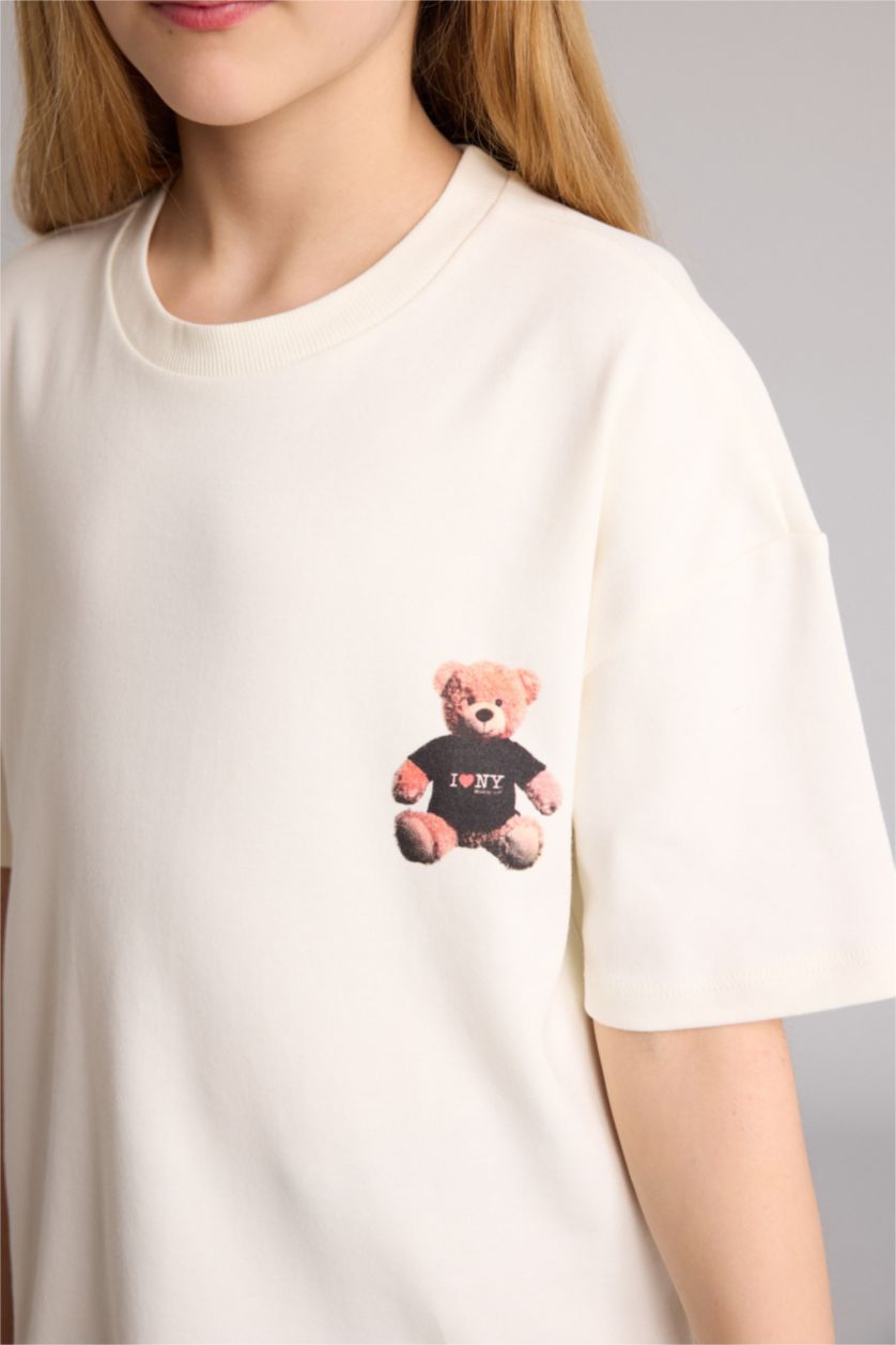 Kız Çocuk - Genç Kız Ekru I Love NY Oversıze Tişört Kız Çocuk