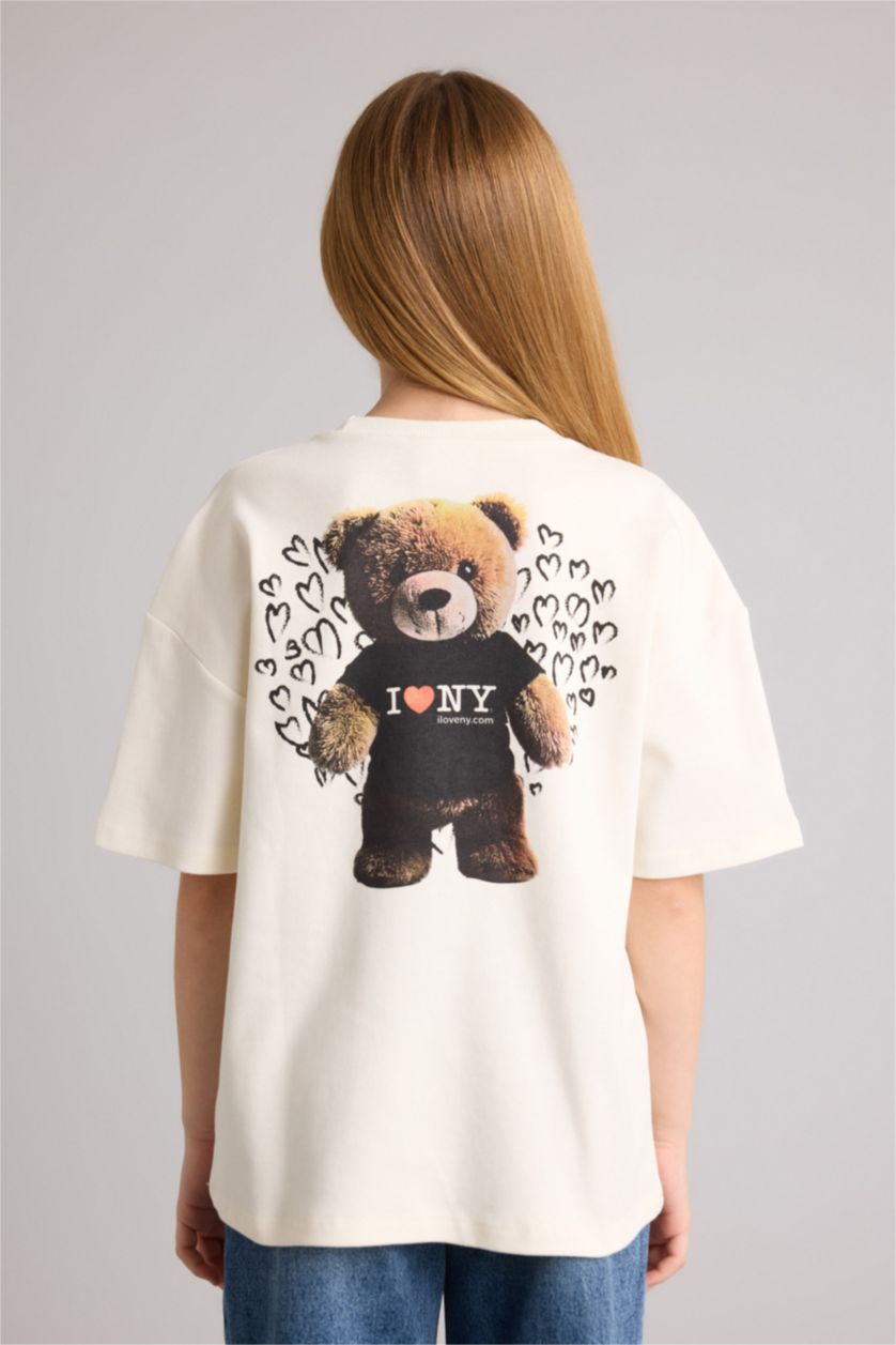 Kız Çocuk - Genç Kız Ekru I Love NY Oversıze Tişört Kız Çocuk
