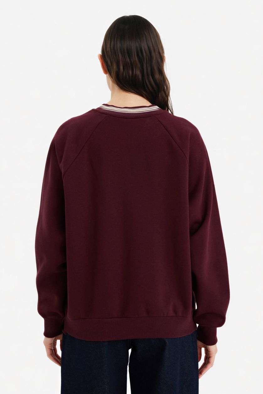 Woman Bordeaux Oversize Fit Printed Long Sleeve Sweatshirt