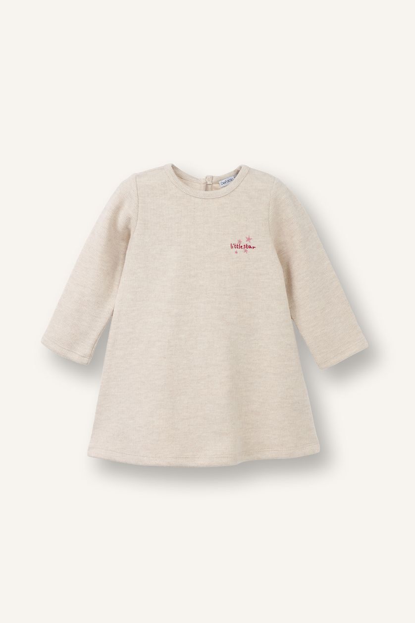 طفلة صغيرة بيج فستان بيبي بناتي مطرز ردن طويل