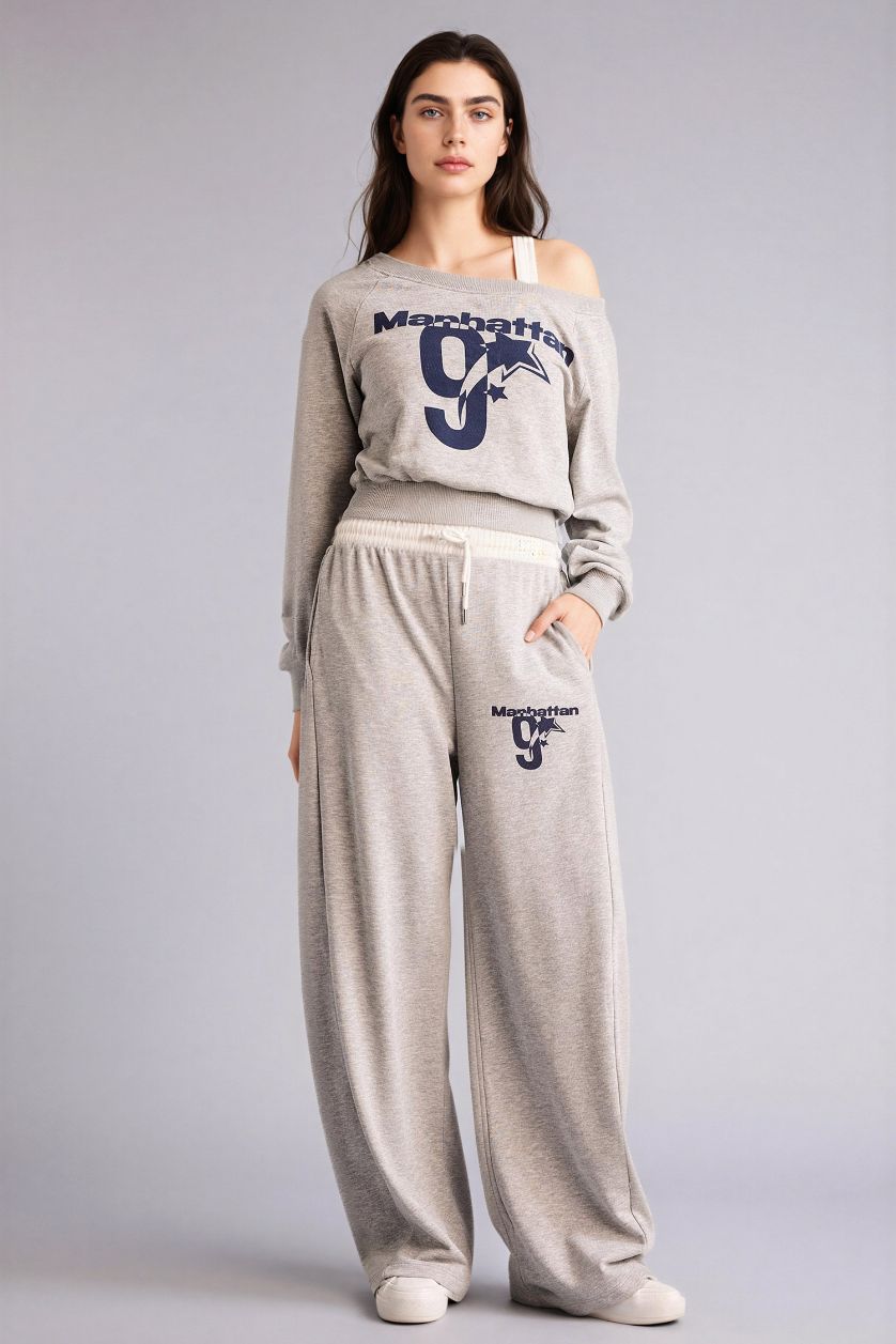 Woman Grey Melange Printed Long Sleeve Sweatshirt