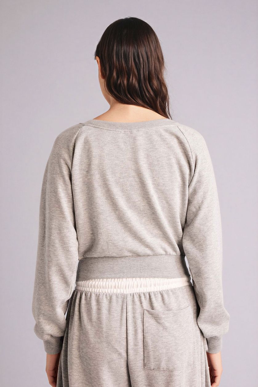 Woman Grey Melange Printed Long Sleeve Sweatshirt