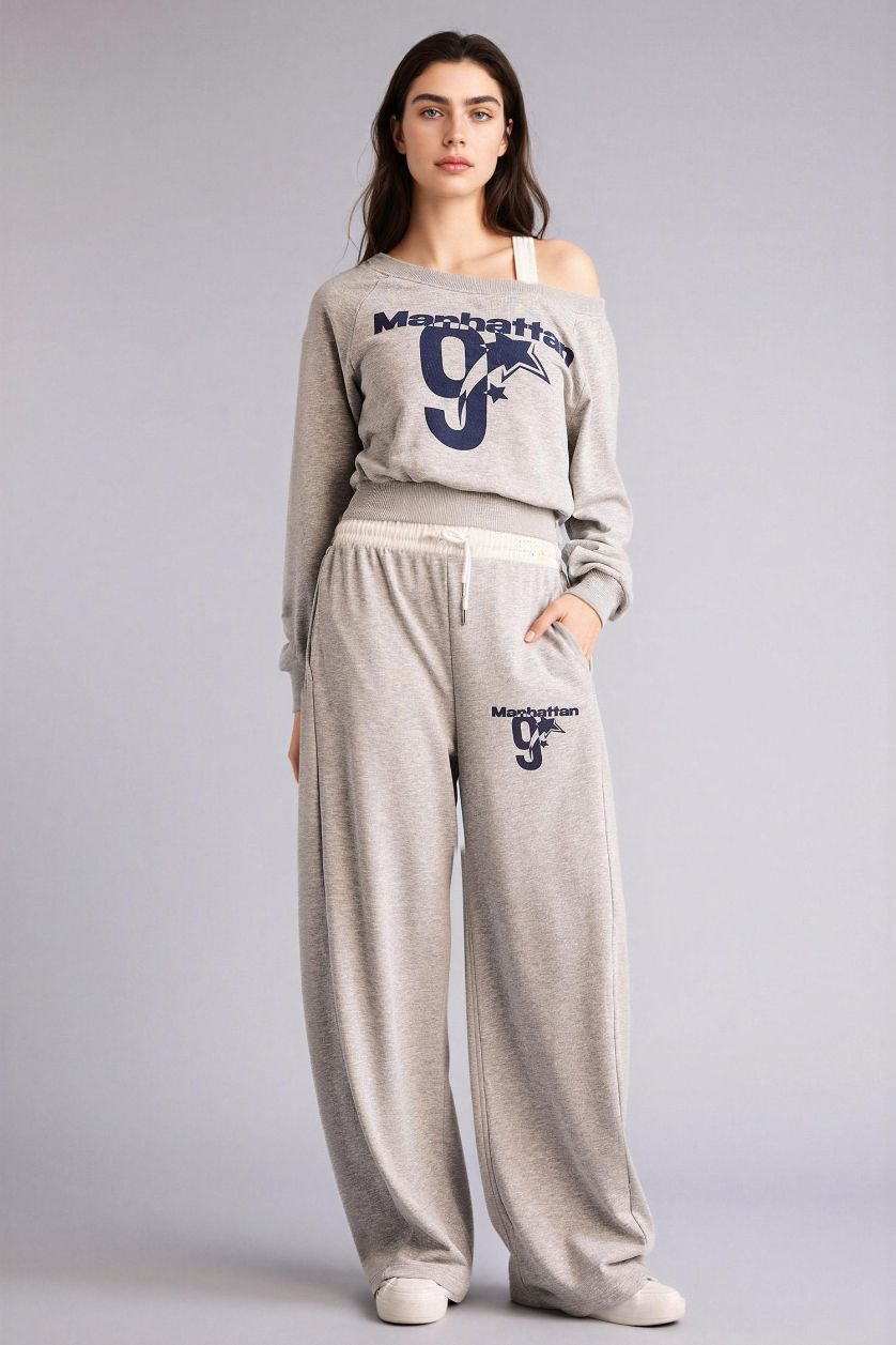 Woman Grey Melange Printed Trousers