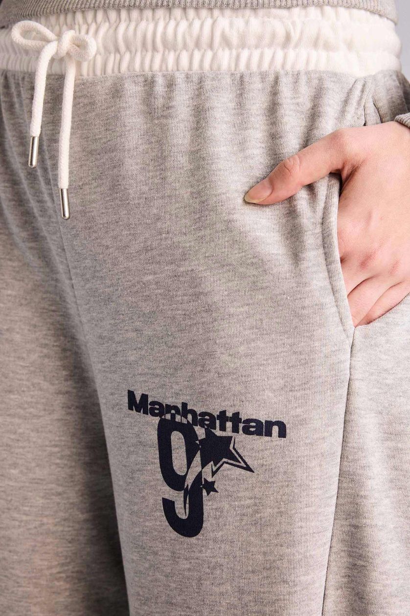 Woman Grey Melange Printed Trousers