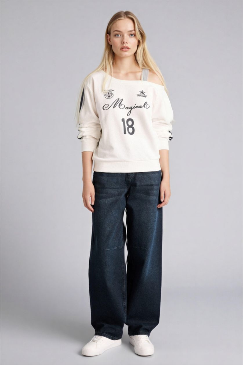 Woman White Printed Long Sleeve Sweatshirt