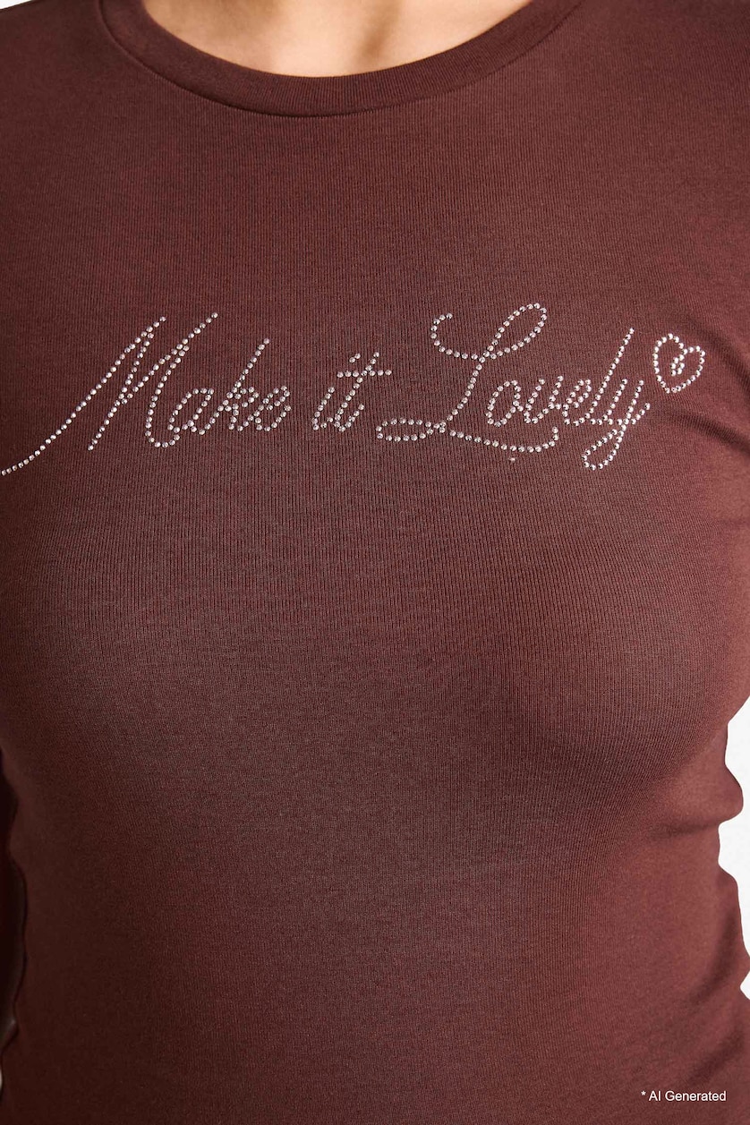 Women Brown Slim Fit Ribana Short Sleeve T-Shirt