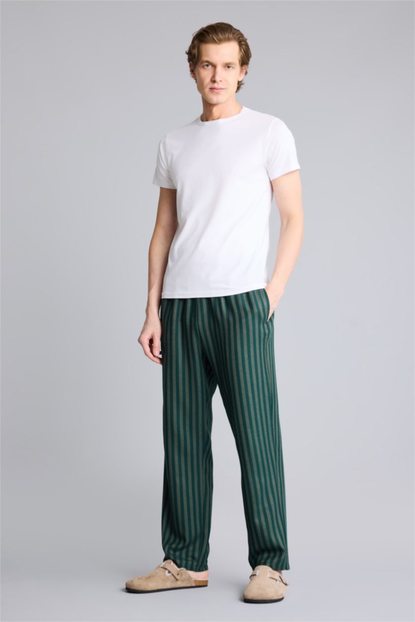 Man Light Khaki Regular Fit Striped Flanel Bottom