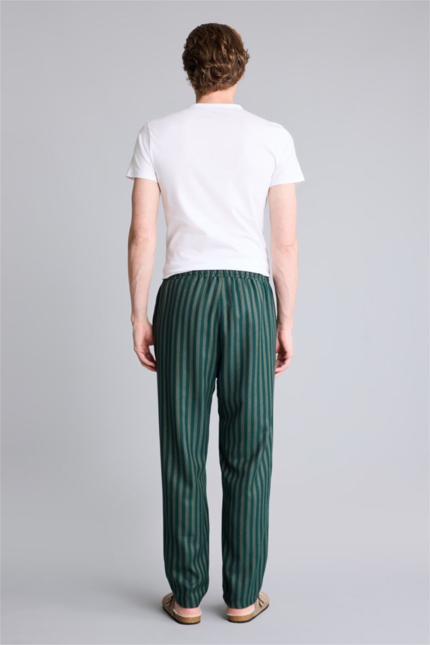 Man Light Khaki Regular Fit Striped Flanel Bottom