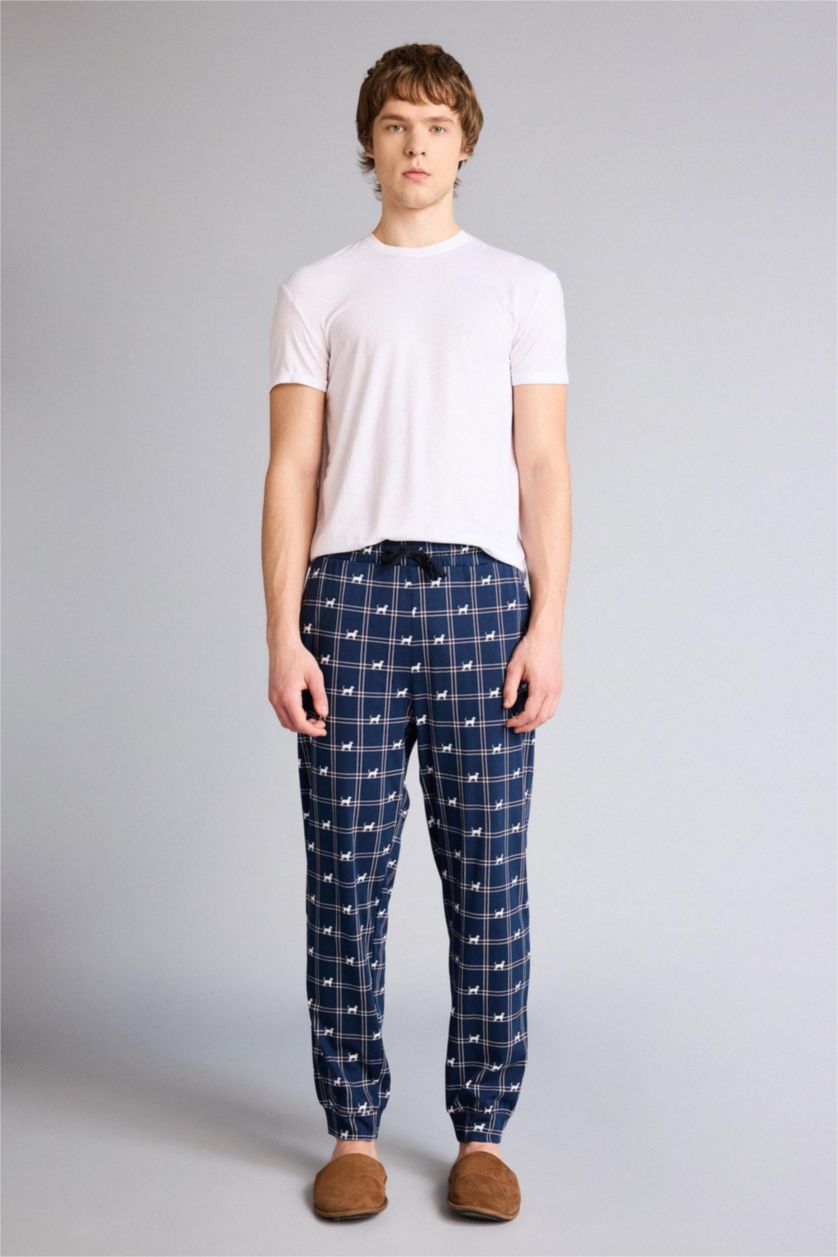 MAN NAVY Regular Fit Printed Knitted Bottoms