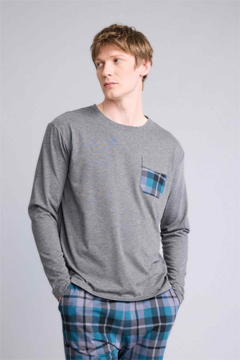 رجال كحلي سيت قصة عادية ردن طويل - قطعتين