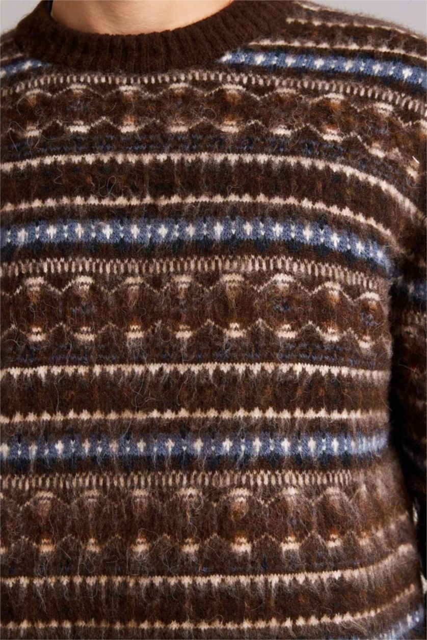 Erkek Koyu Kahve Standart Fıt Triko Kazak