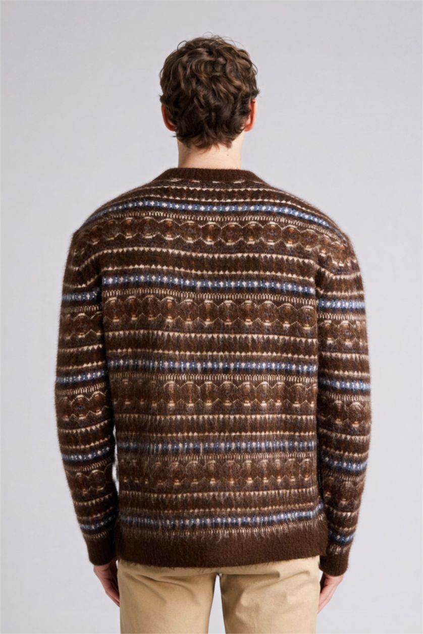 Erkek Koyu Kahve Standart Fıt Triko Kazak