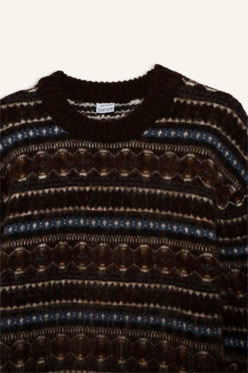 Erkek Koyu Kahve Standart Fıt Triko Kazak