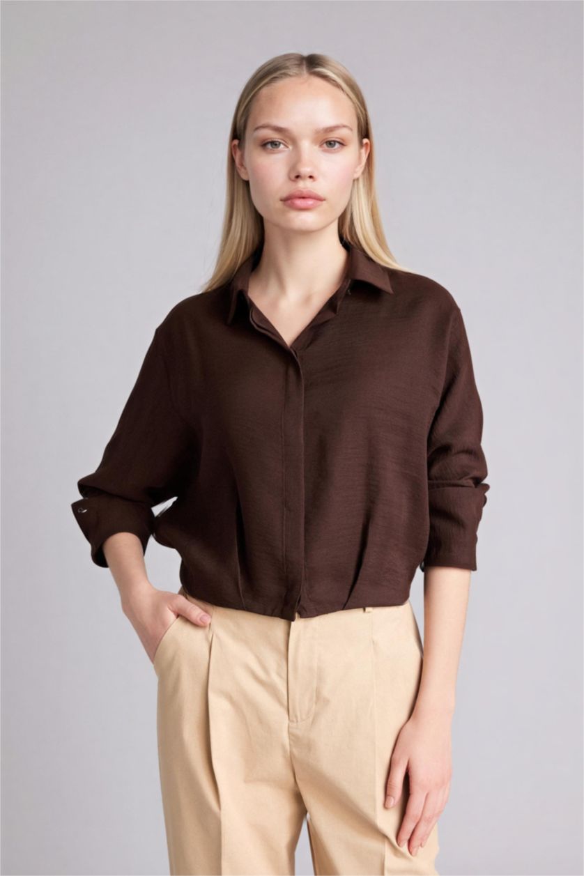 FEMME Marron Chemise modal manches longues à col chemise