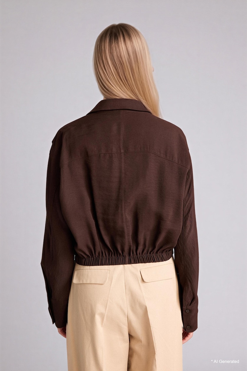 Women Brown Shirt Collar Modal Long Sleeve Shirt