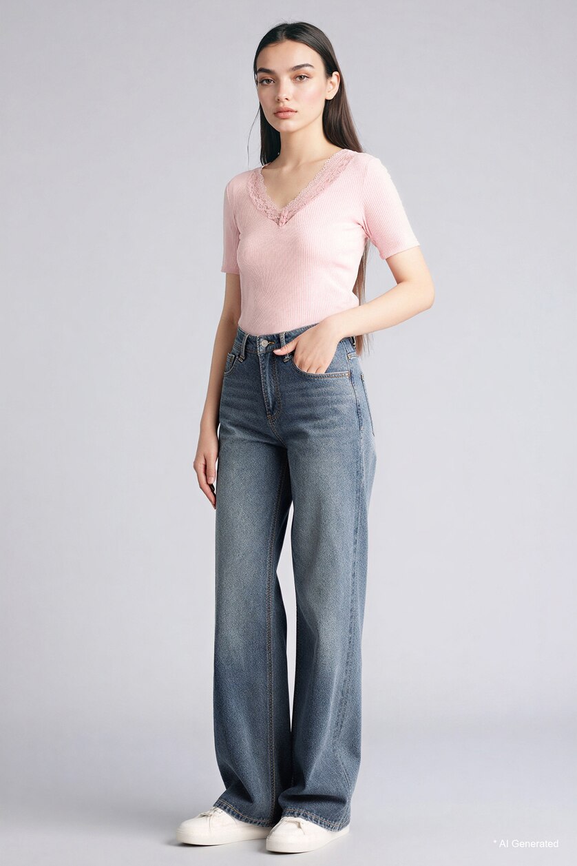 Women Pink 100% Cotton Slim Fit Ribbed Knit T-Shirt