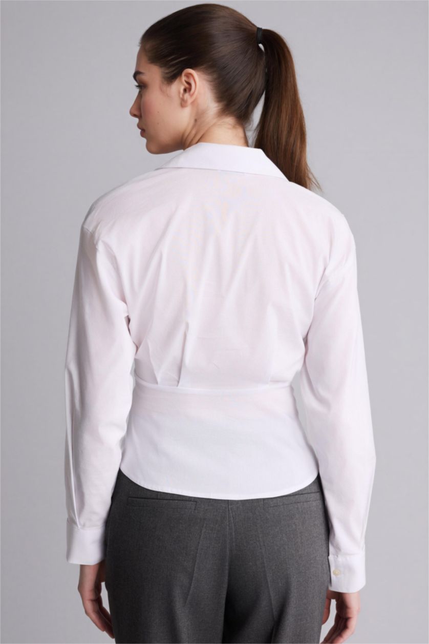 نساء Violet Beyaz قميص ردن طويل مخصر سليم فيت