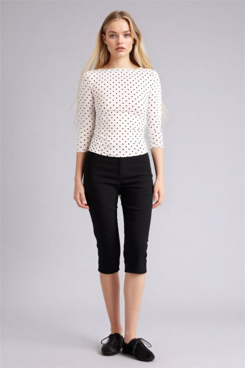 WOMAN White Polka Dot Fitted Boat Neck Blouse