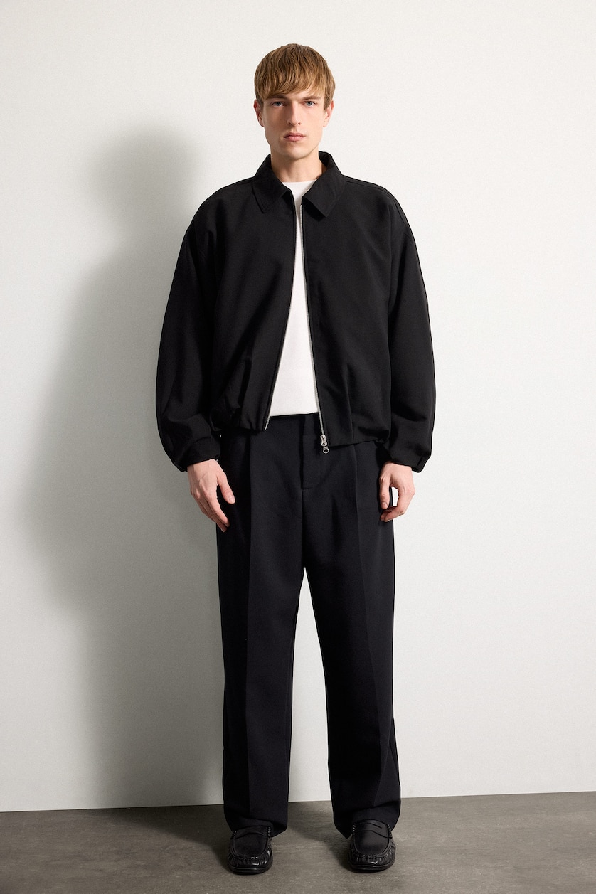 Erkek Siyah Oversize Polo Yaka Ceket