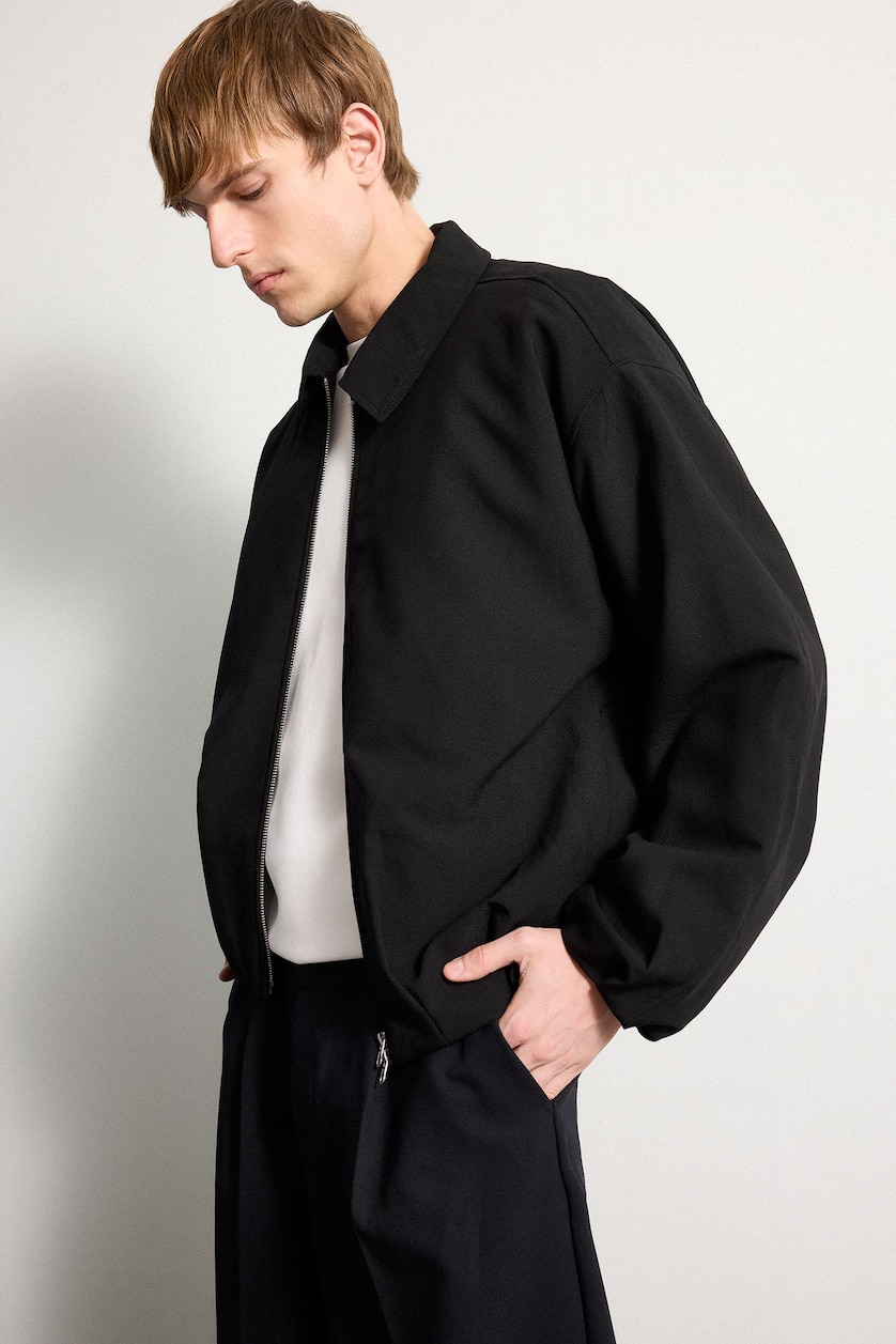 Erkek Siyah Oversize Polo Yaka Ceket