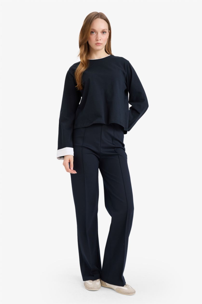 نساء نيلي غامق بنطرون قصة مستقيمة