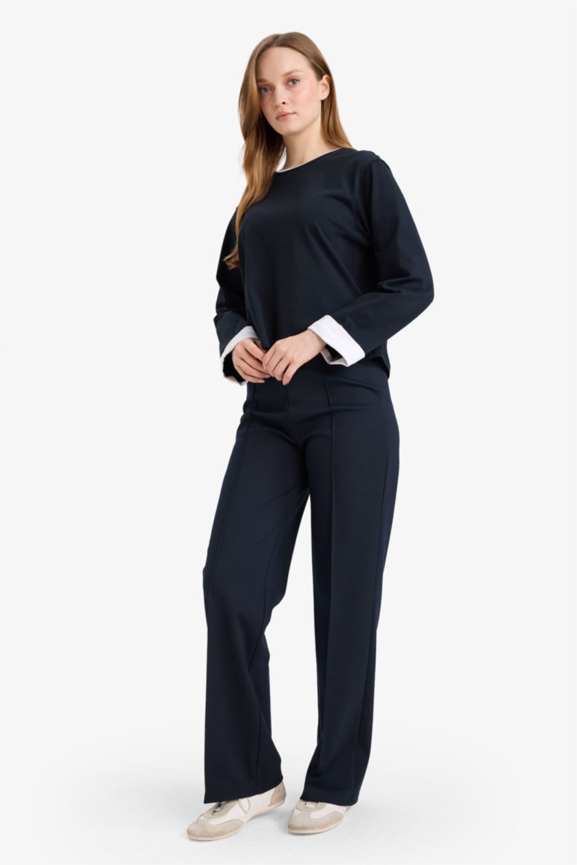 نساء نيلي غامق بنطرون قصة مستقيمة