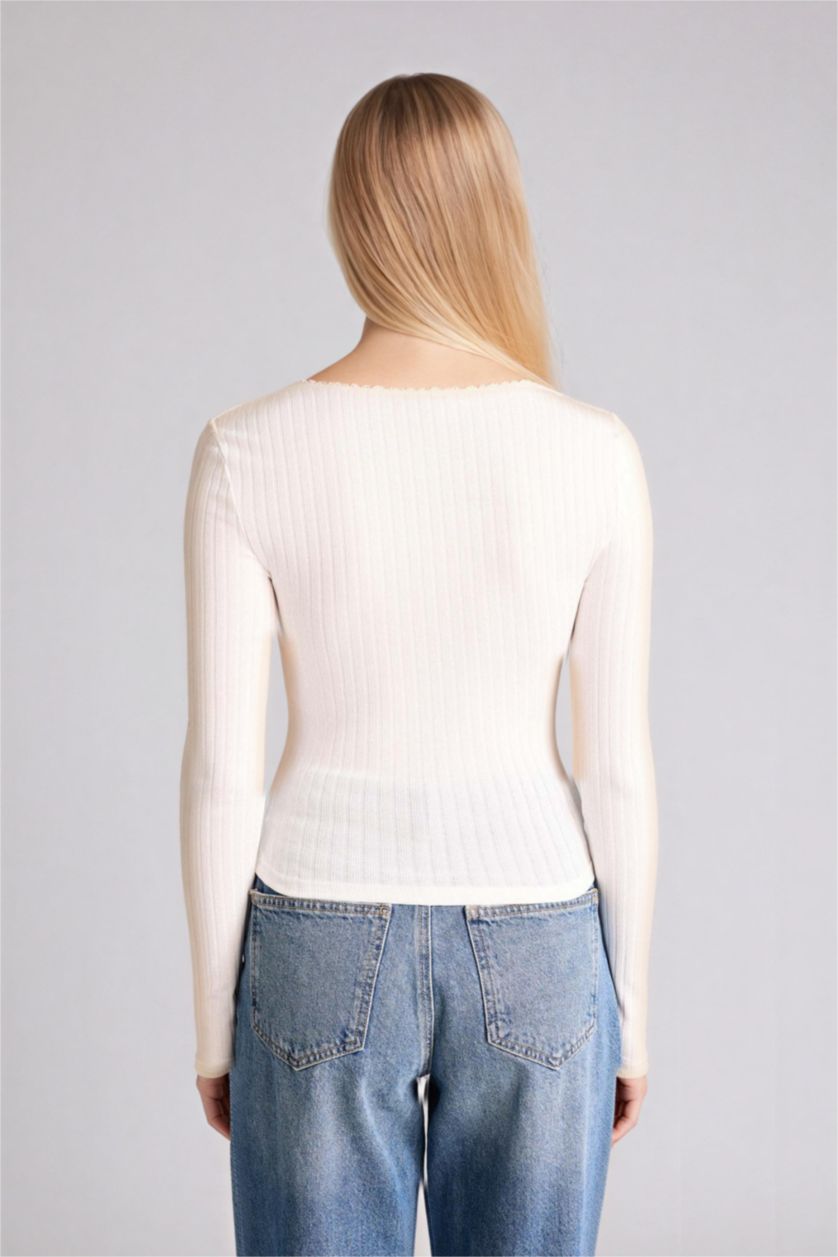 Әйелдерге АҚ Fitted U жағалы ұзын жеңді футболка