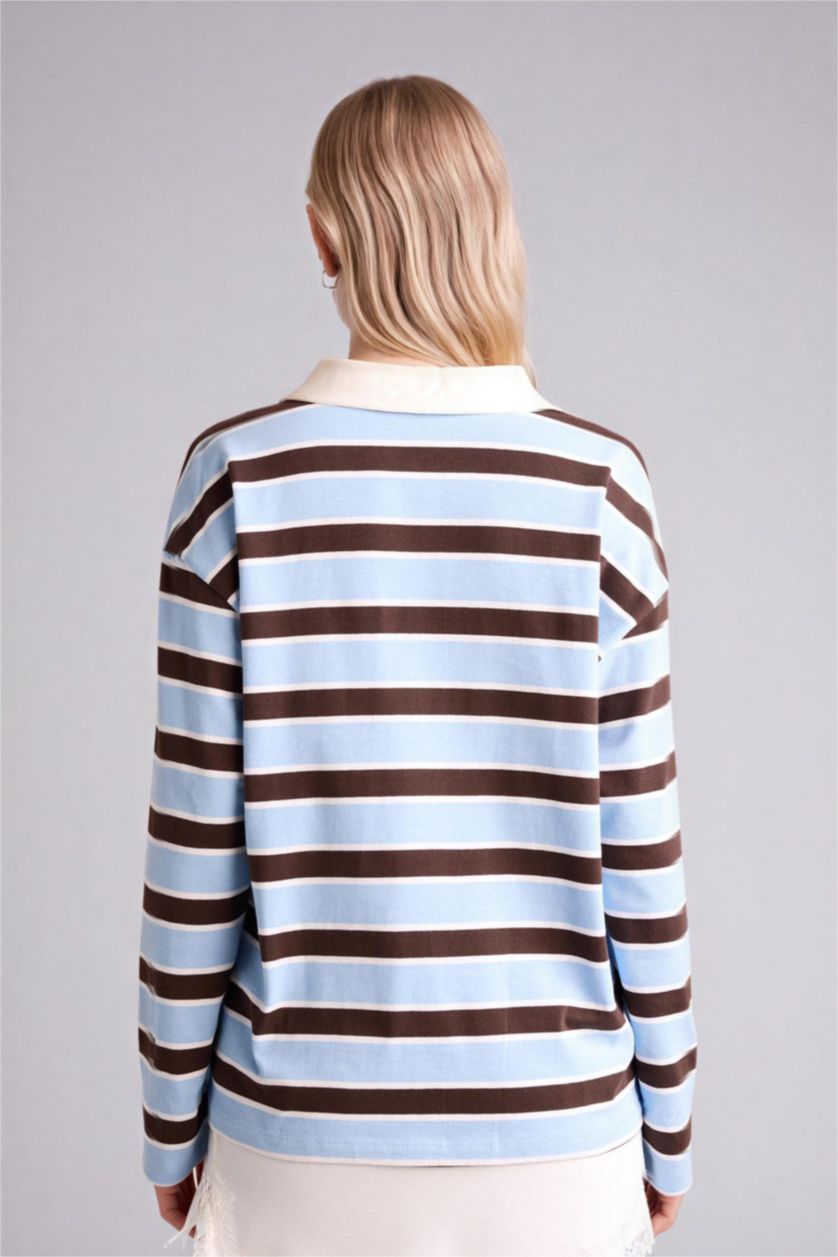 Woman Blue Loose Fit Long Sleeve Sweatshirt