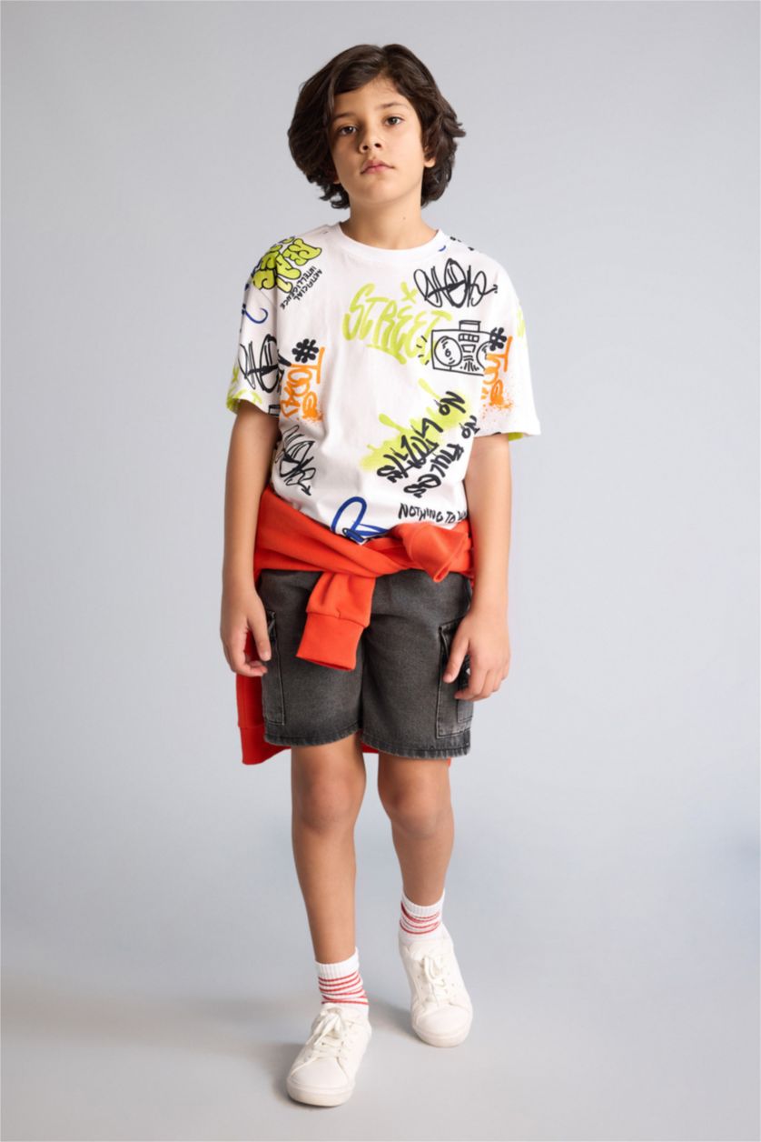 أولادي أبيض تيشيرت اولادي نص كم اوفر سايز منقوش