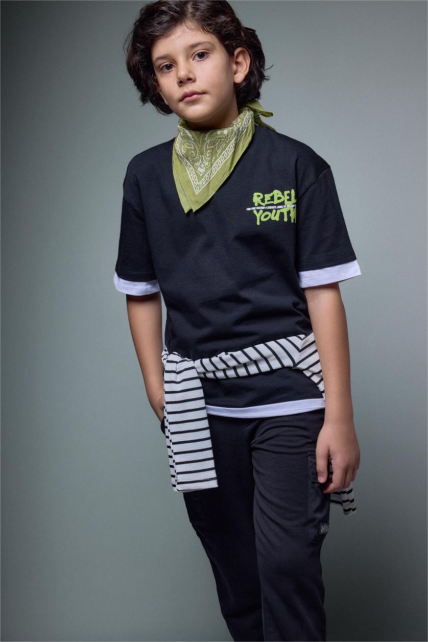 Boys & Teens Black Oversize Fit Short Sleeve T-Shirt