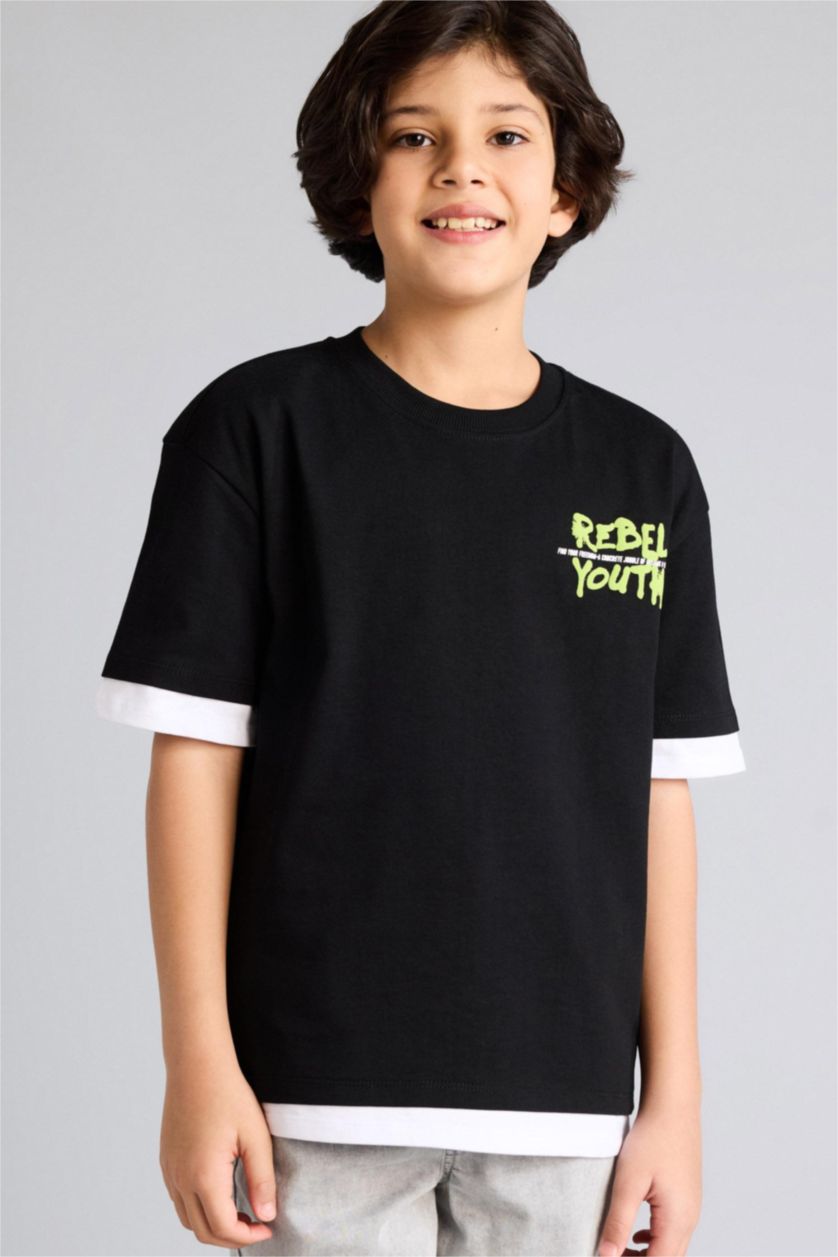 Boys & Teens Black Oversize Fit Short Sleeve T-Shirt