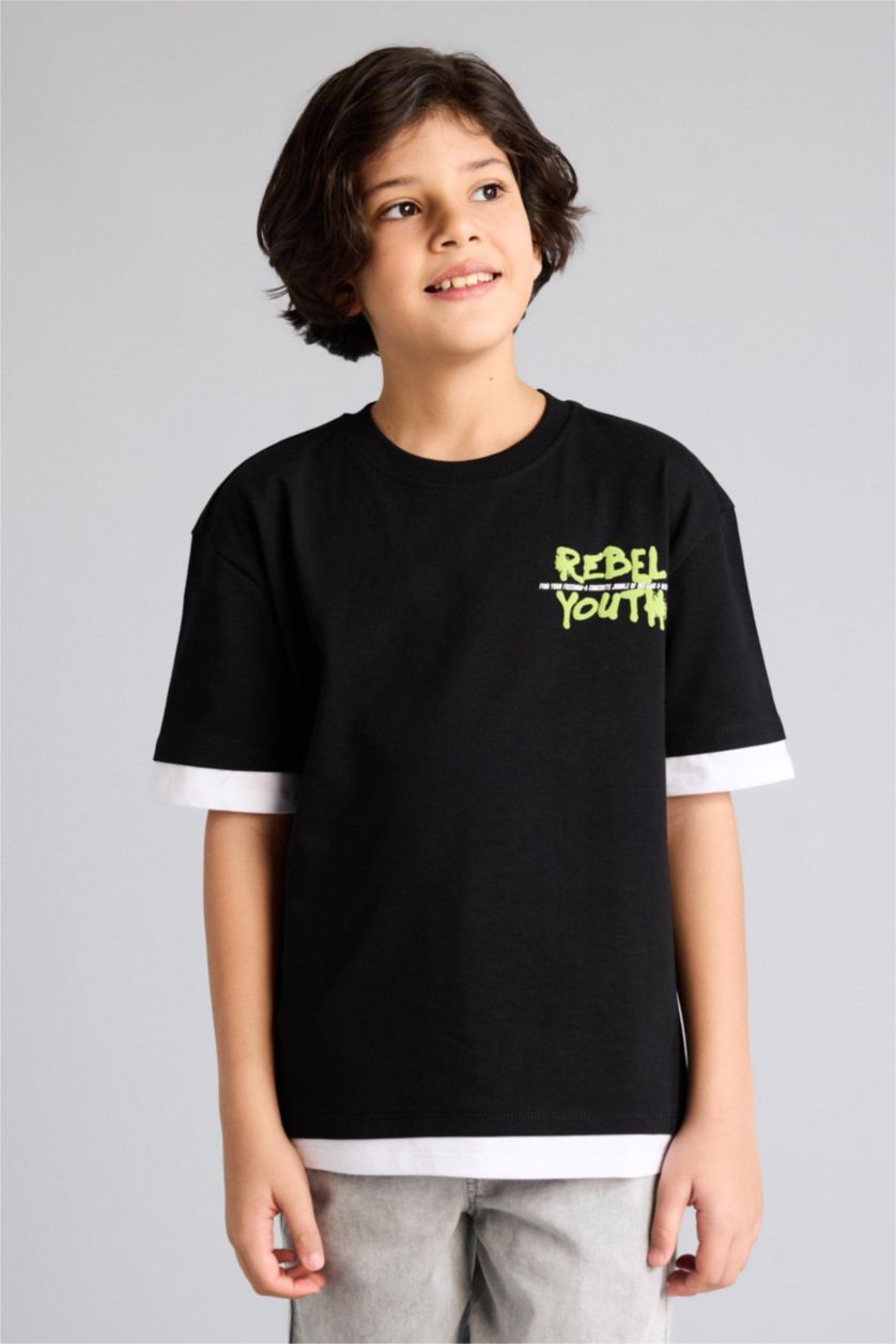 Boys & Teens Black Oversize Fit Short Sleeve T-Shirt