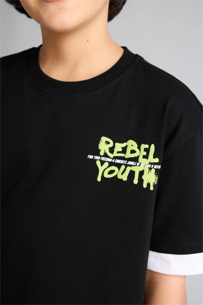 Boys & Teens Black Oversize Fit Short Sleeve T-Shirt