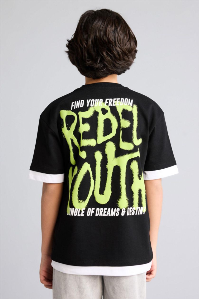 Boys & Teens Black Oversize Fit Short Sleeve T-Shirt