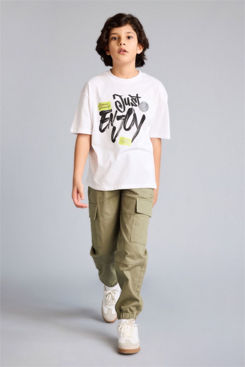 Erkek Çocuk - Genç Erkek Beyaz Oversıze Baskılı Tişört Erkek Çocuk