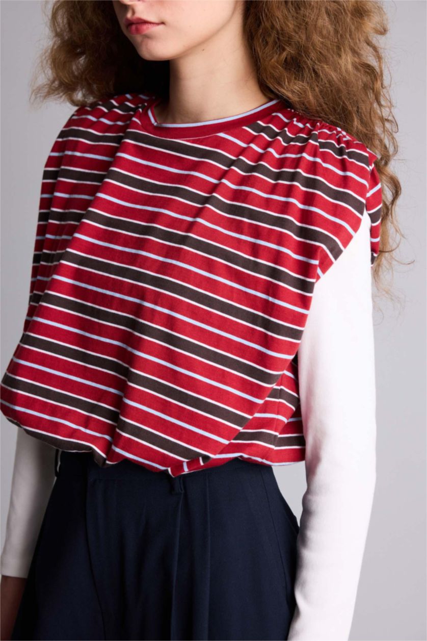 Woman Bordeaux تيشيرت نص ردن بالون فيت وياخة مستديرة