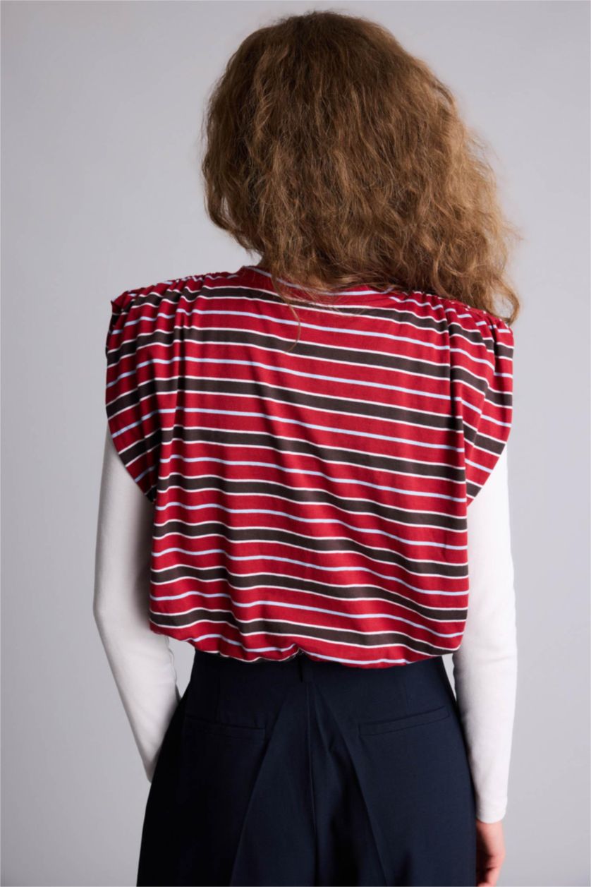 Woman Bordeaux تيشيرت نص ردن بالون فيت وياخة مستديرة