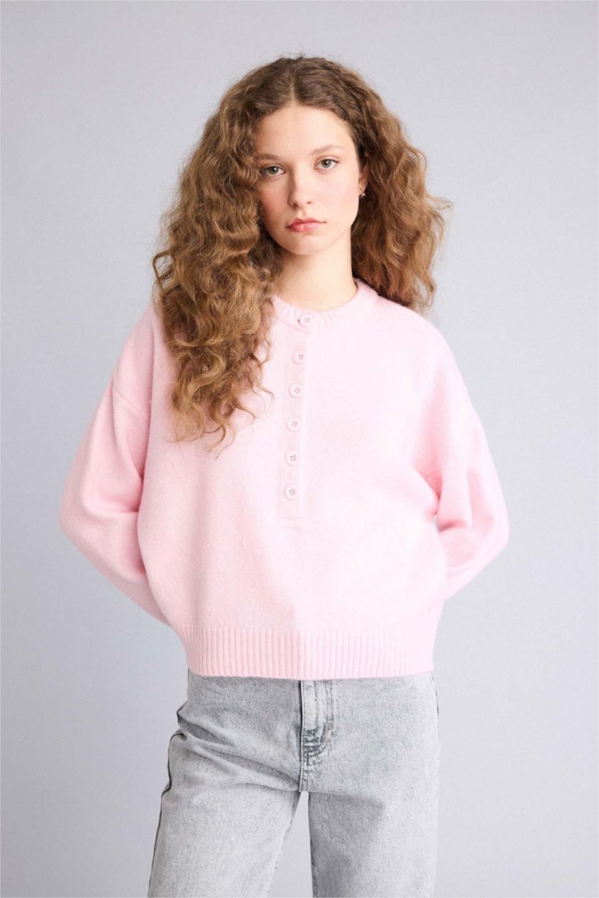 Женщины Светло-розовый Пуловер стандартного кроя с круглым вырезом из трикотажа для женщин