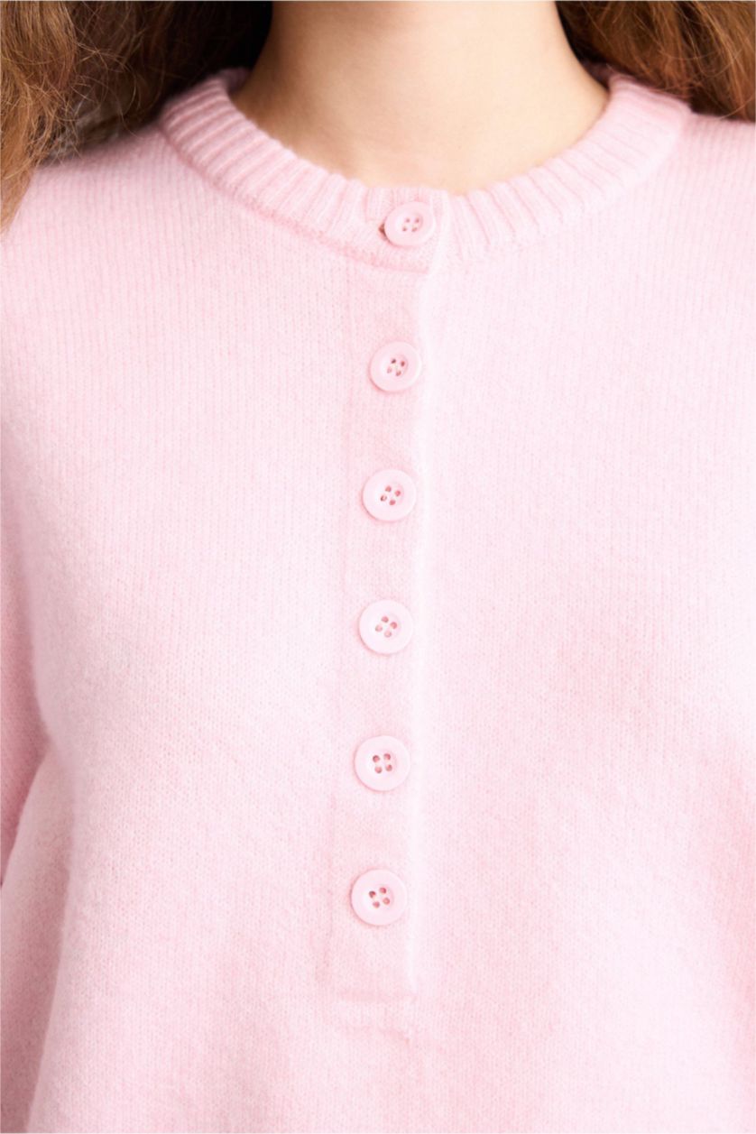 Женщины Светло-розовый Пуловер стандартного кроя с круглым вырезом из трикотажа для женщин