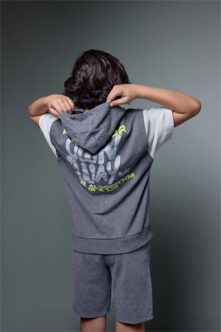 Erkek Çocuk - Genç Erkek Gri Oversıze Baskılı Sweatshirt Kumaş Tişört