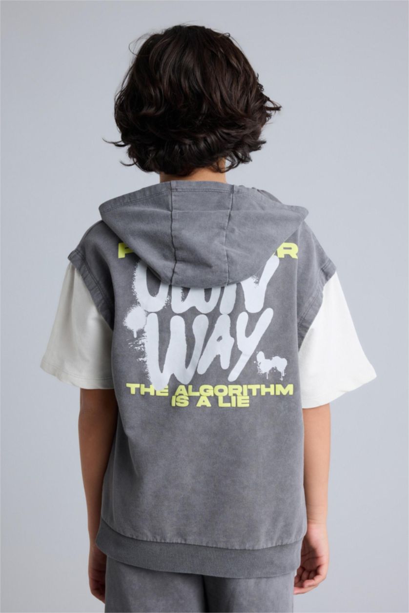 Erkek Çocuk - Genç Erkek Gri Oversıze Baskılı Sweatshirt Kumaş Tişört