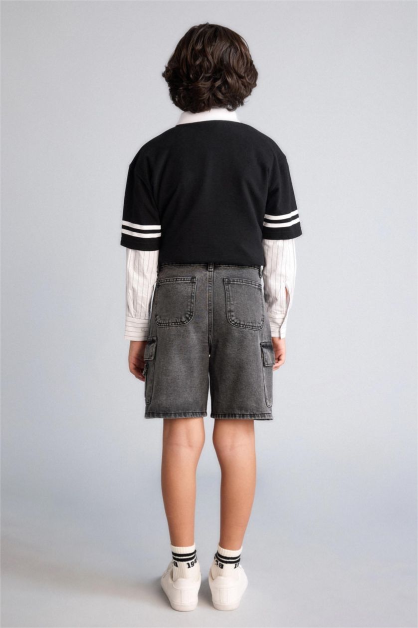 Erkek Çocuk - Genç Erkek Gri Jean Şort Erkek Çocuk