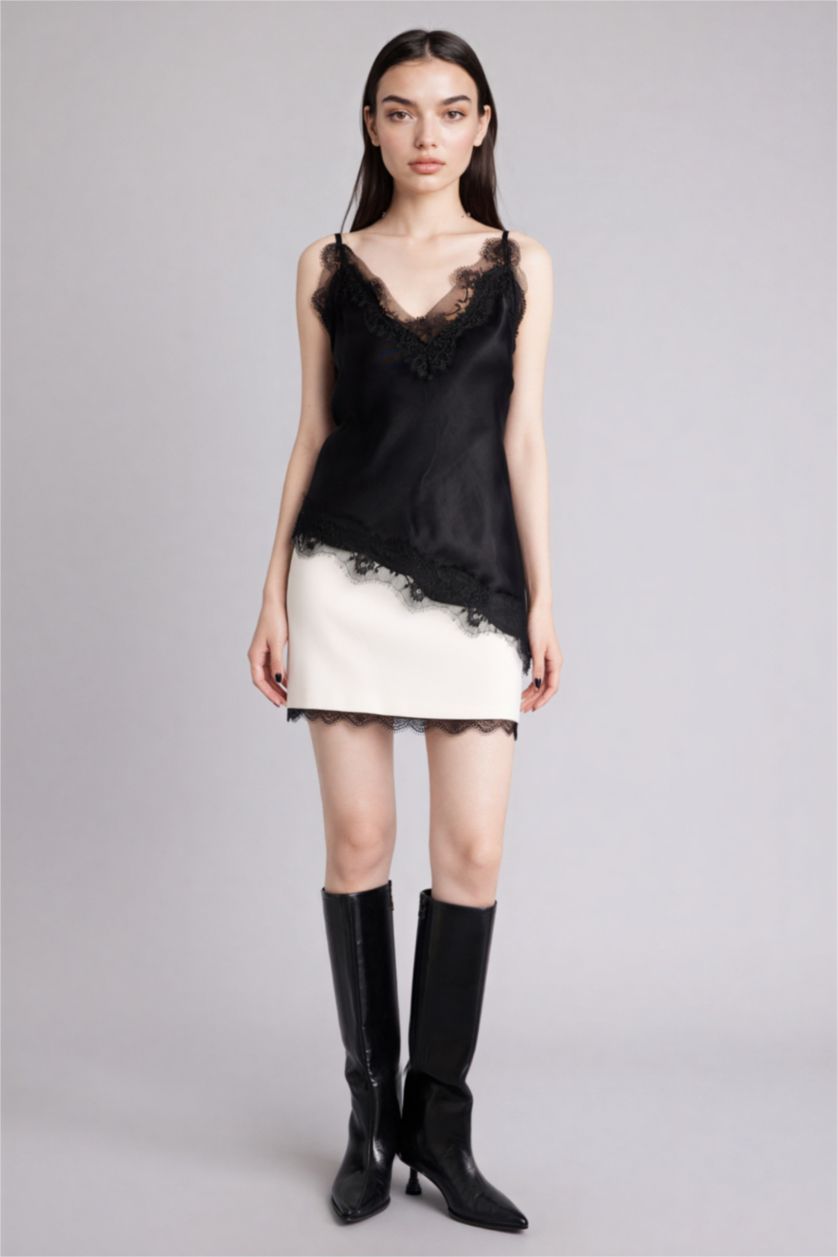 FEMME Écru Jupe mini dentelle taille normale coupe A