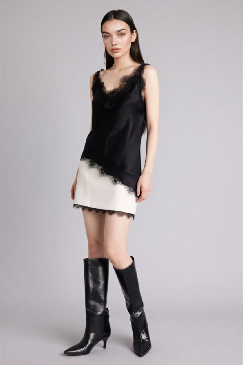 FEMME Écru Jupe mini dentelle taille normale coupe A