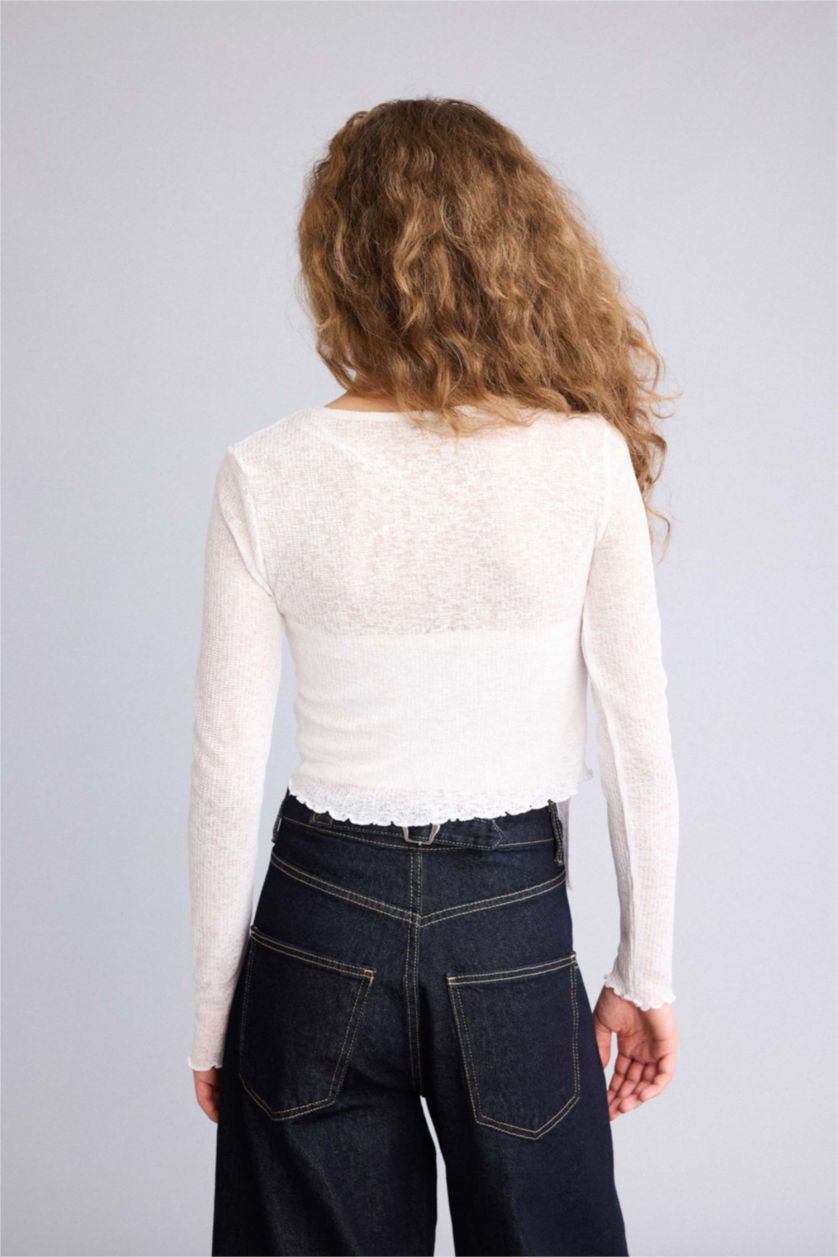 Kadın Kırık Beyaz Fıtted Dantel Detaylı Bluz