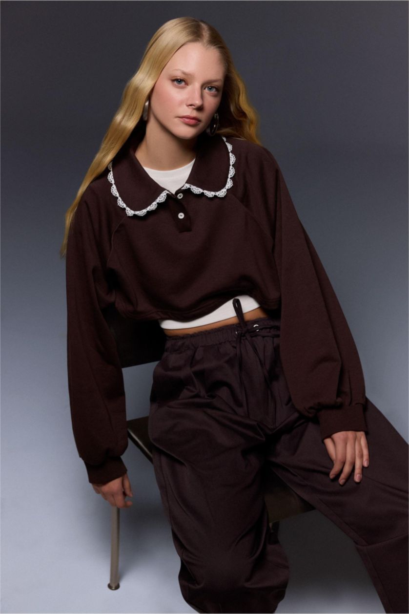 Woman Brown Printed Long Sleeve Sweatshirt