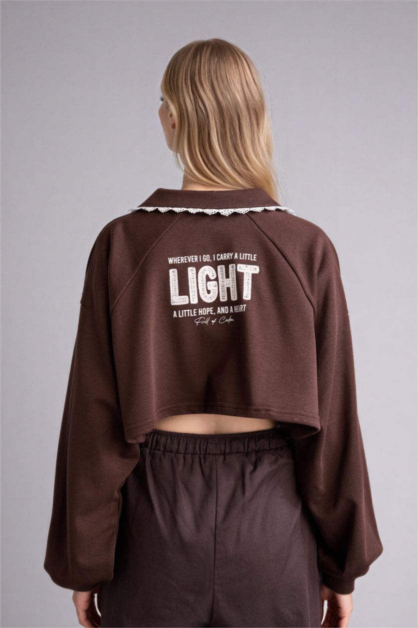 Woman Brown Printed Long Sleeve Sweatshirt