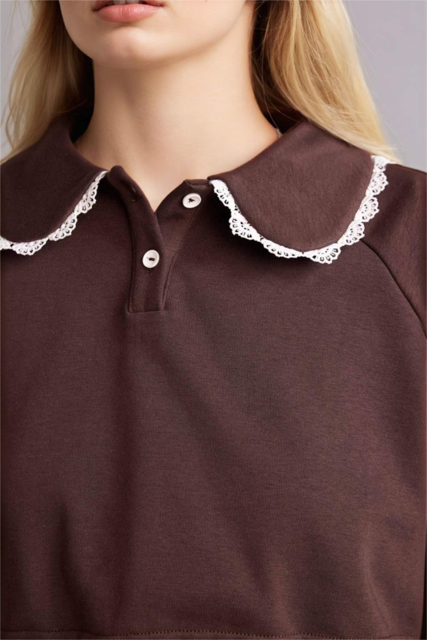 Kadın Kahve Bebe Yaka Sırt Baskılı Sweatshirt